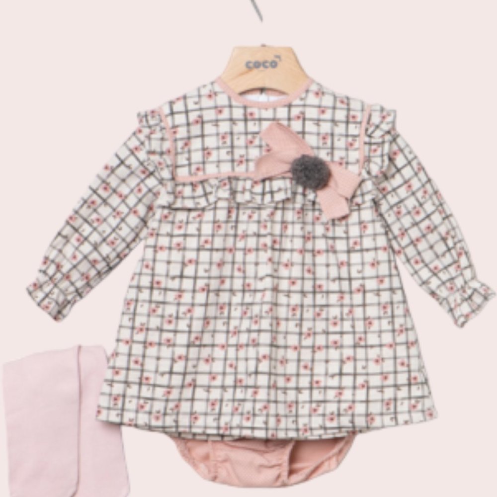 BABY GIRLS CLOTHES DRESSES CHECKERED WITH FLOWERS
